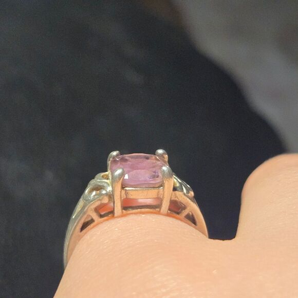 Filigree purple stone Vintage Sterling Silver Ring Sz 7 - Picture 5 of 7
